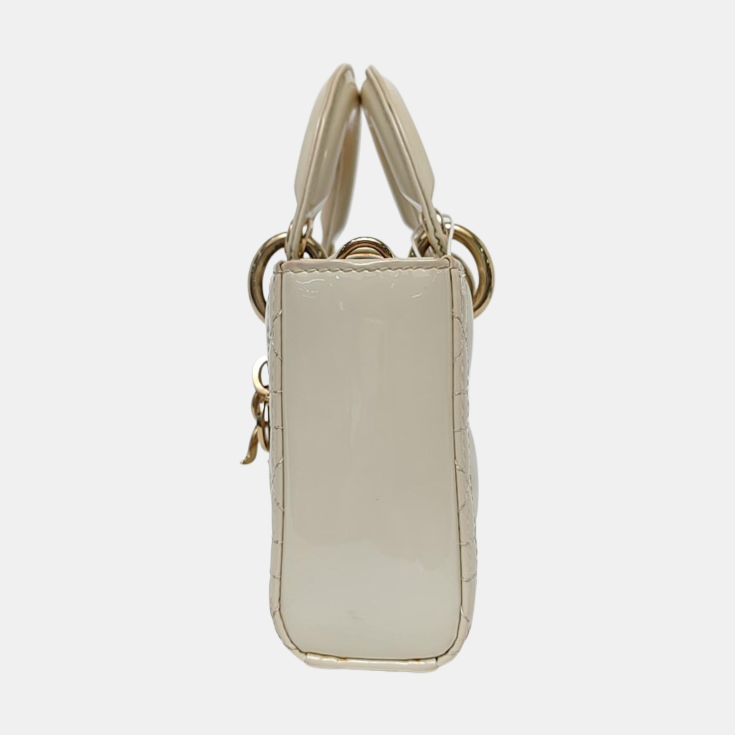 Lady D-Joy Small Cannage Patent Leather Beige