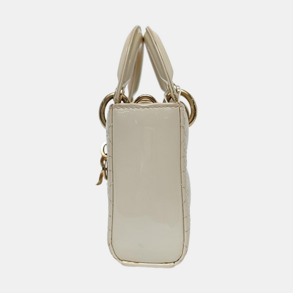 Lady D-Joy Small Cannage Patent Leather Beige
