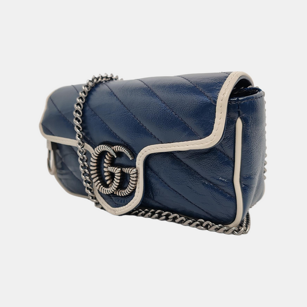 Authenticated pre-owned  GG Marmont Super Mini Quilted Calfskin Blue - Crossbody Bag at Looply