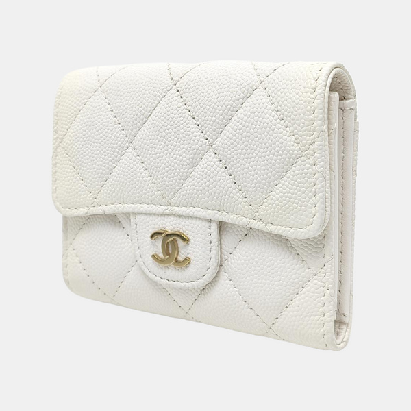 CLASSIC FLAP Quilted Grained Calfskin White Card Holder