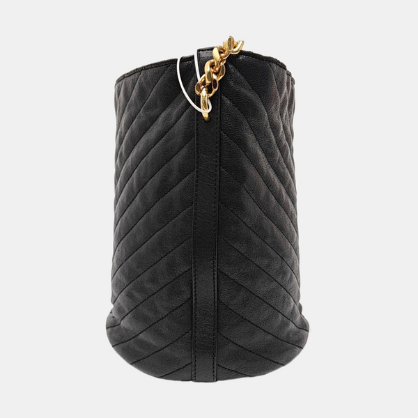 Chevron Calfskin Bucket Bag Black