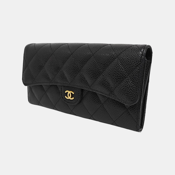 CLASSIC FLAP Mini Quilted Grained Calfskin Black Wallet