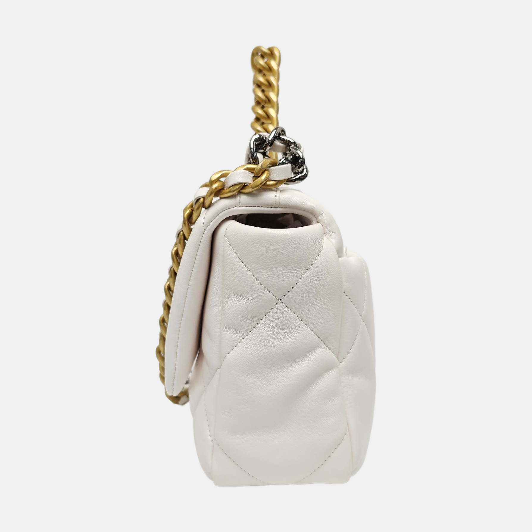CHANEL 19 Small Quilted Lambskin White