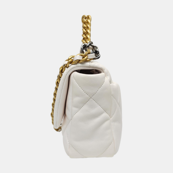 CHANEL 19 Small Quilted Lambskin White