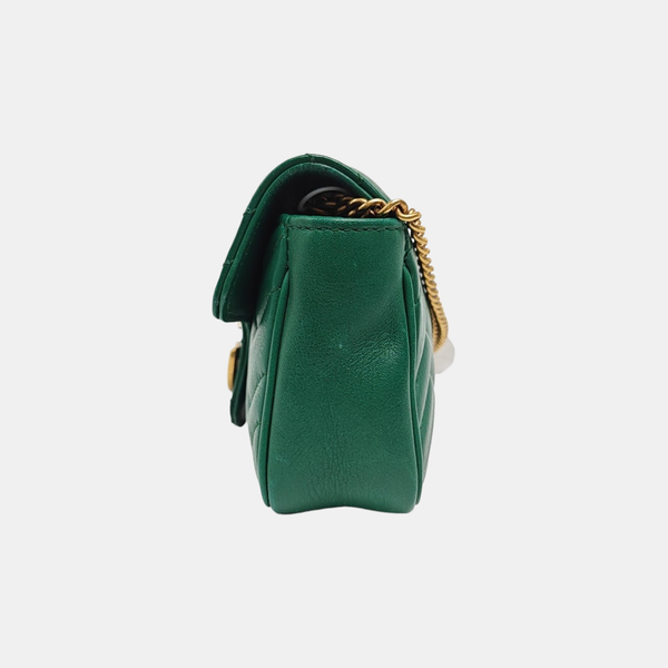 Authenticated pre-owned  GG Marmont Mini Quilted Calfskin Green - Shoulder Bag at Looply