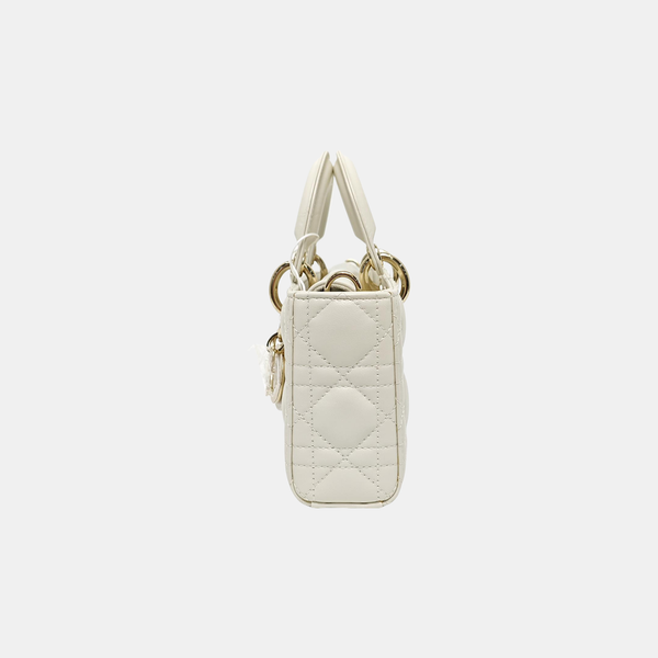 Lady D-Joy Small Cannage Lambskin White