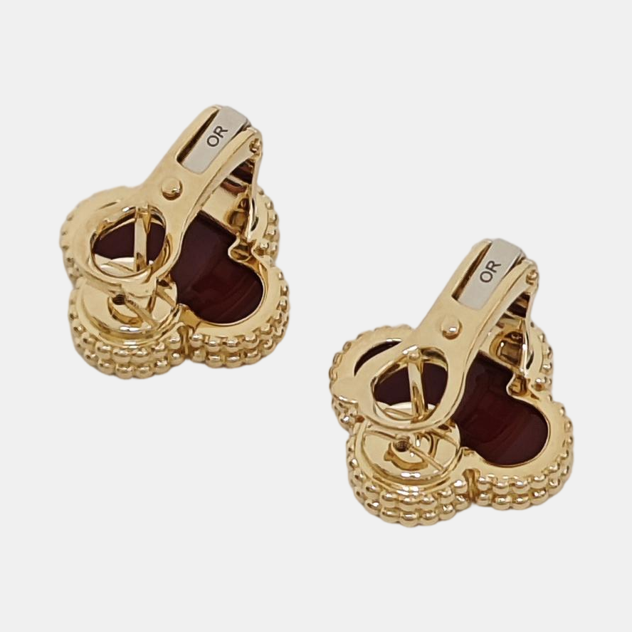 Vintage Alhambra 18k Gold Red Stud Earrings
