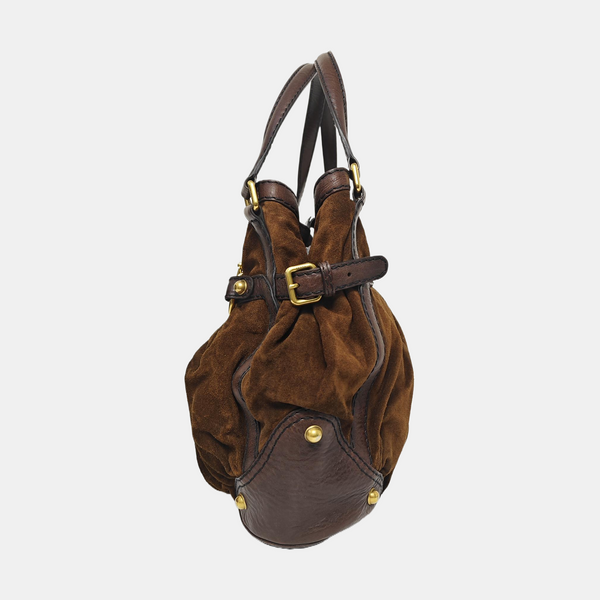 Suede Top Handle Bag Brown