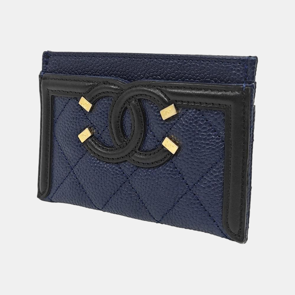 Authenticated pre-owned  FILIGREE Quilted Grained Calfskin Blue Card Holder - Card Holder at Looply