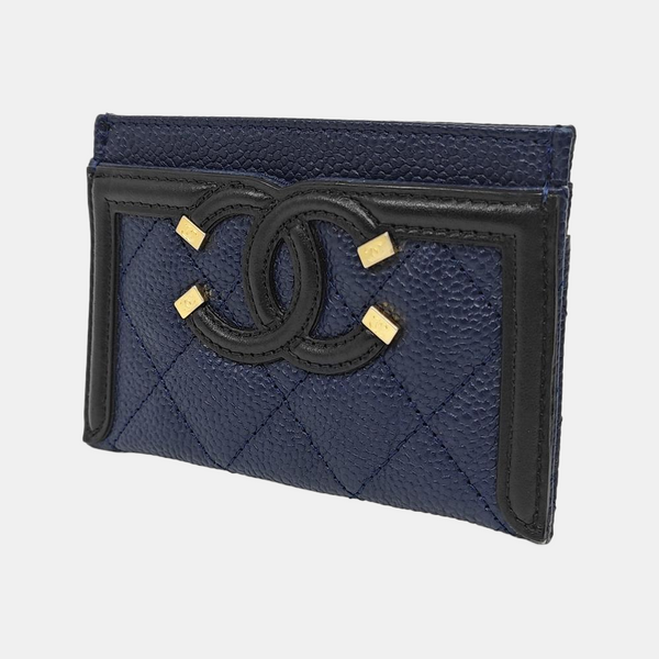 Authenticated pre-owned  FILIGREE Quilted Grained Calfskin Blue Card Holder - Card Holder at Looply