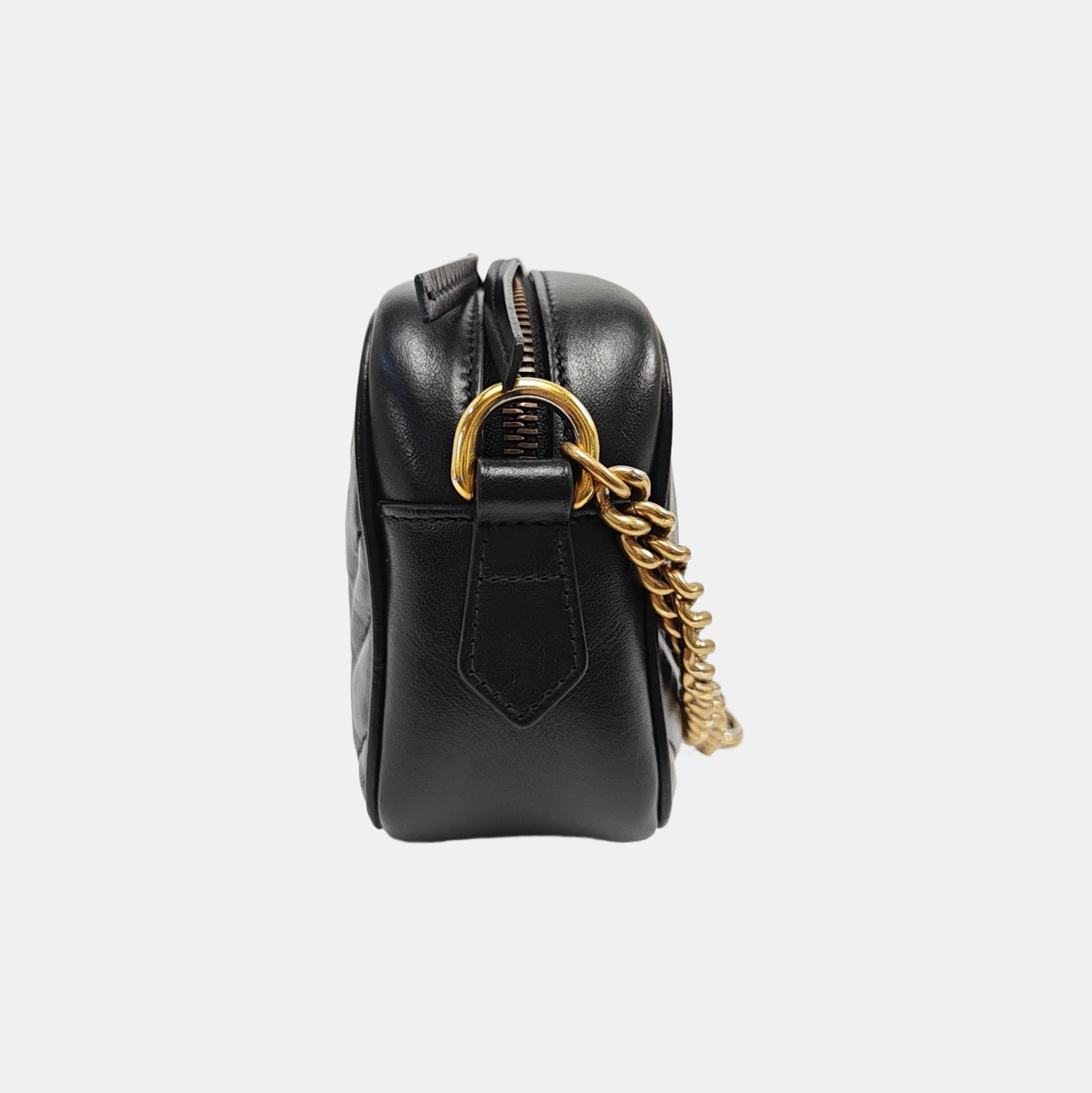 Bolso de hombro pequeño GG Marmont de piel matelassé negra