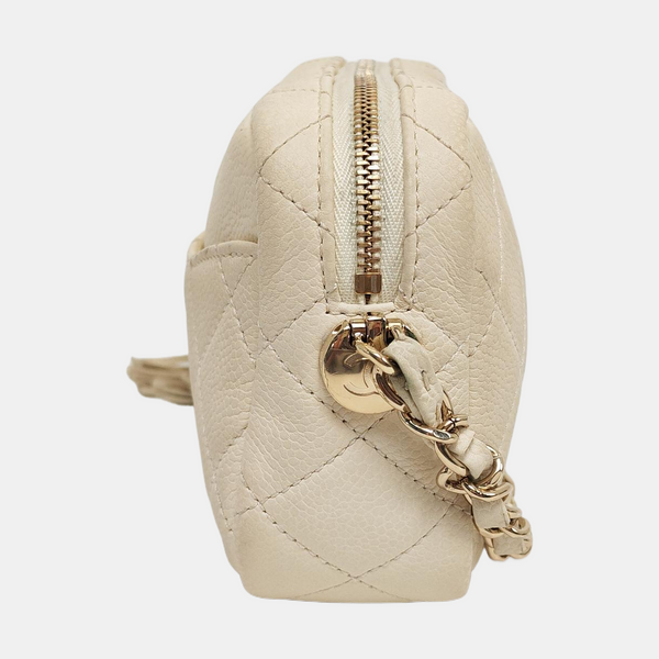 CAMERA CASE Quilted Grained Calfskin White