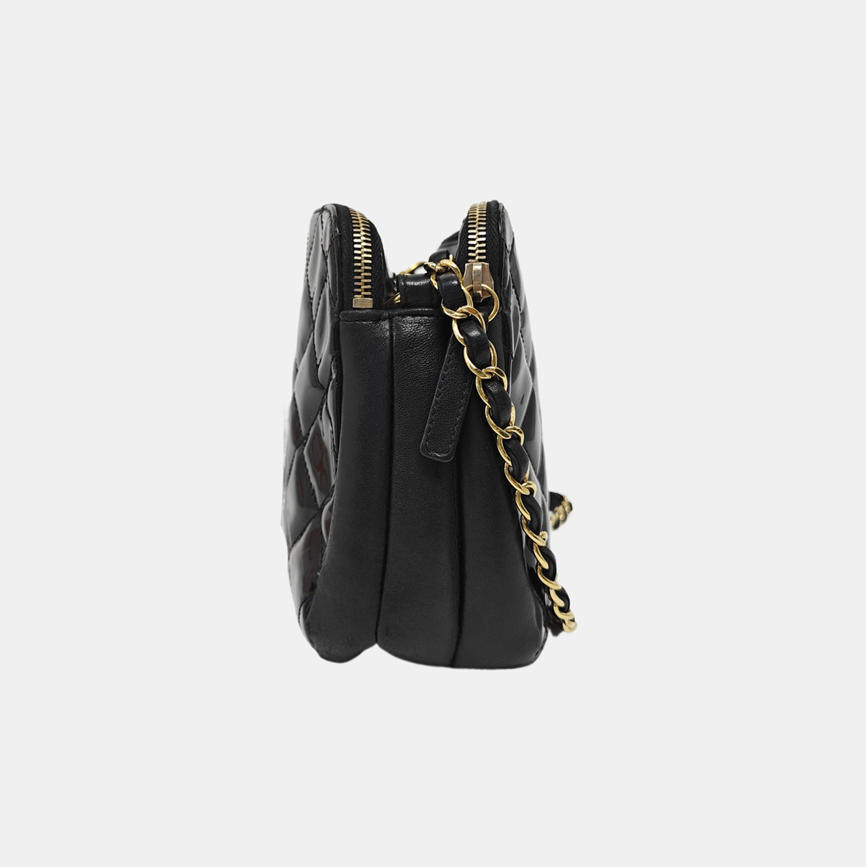 Quilted Patent Leather Shoulder Bag Black