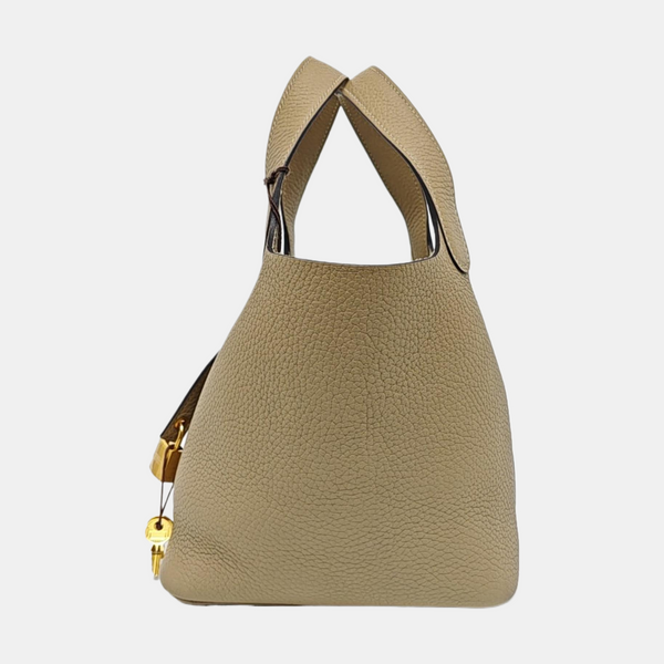Authenticated pre-owned  Picotin Lock 18 Clemence Beige - Bucket Bag at Looply