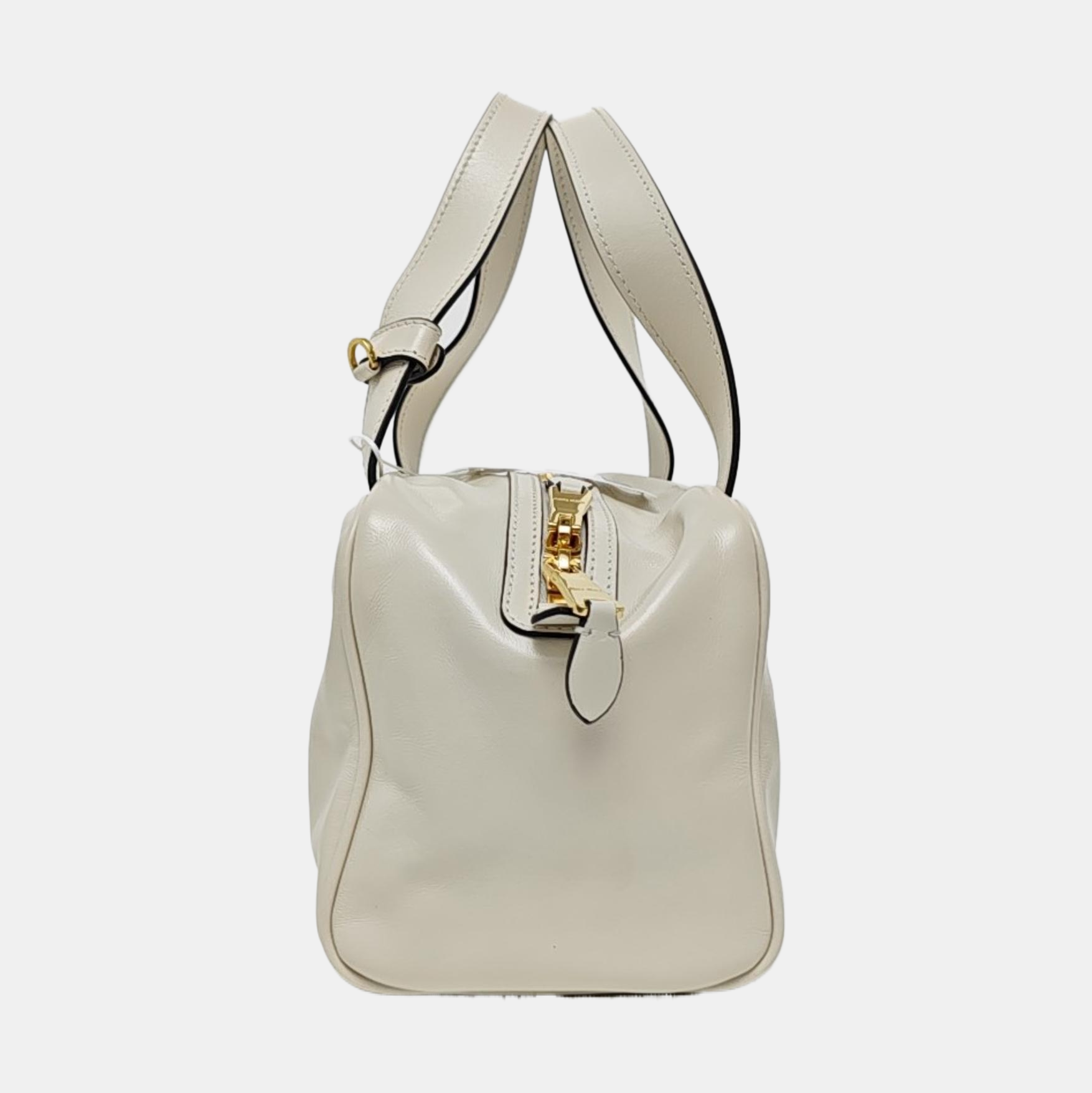 Leather Top Handle Bag White