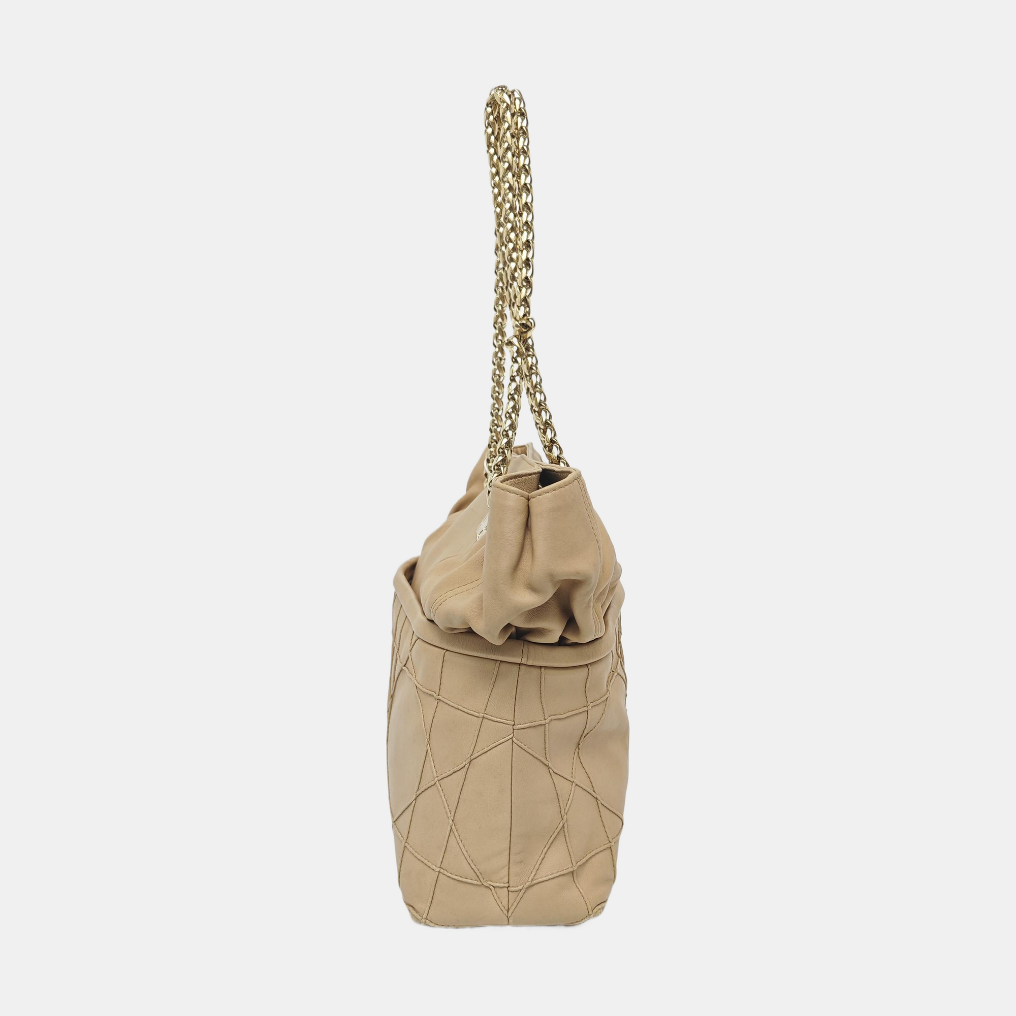 Cannage Calfskin Top Handle Bag Beige