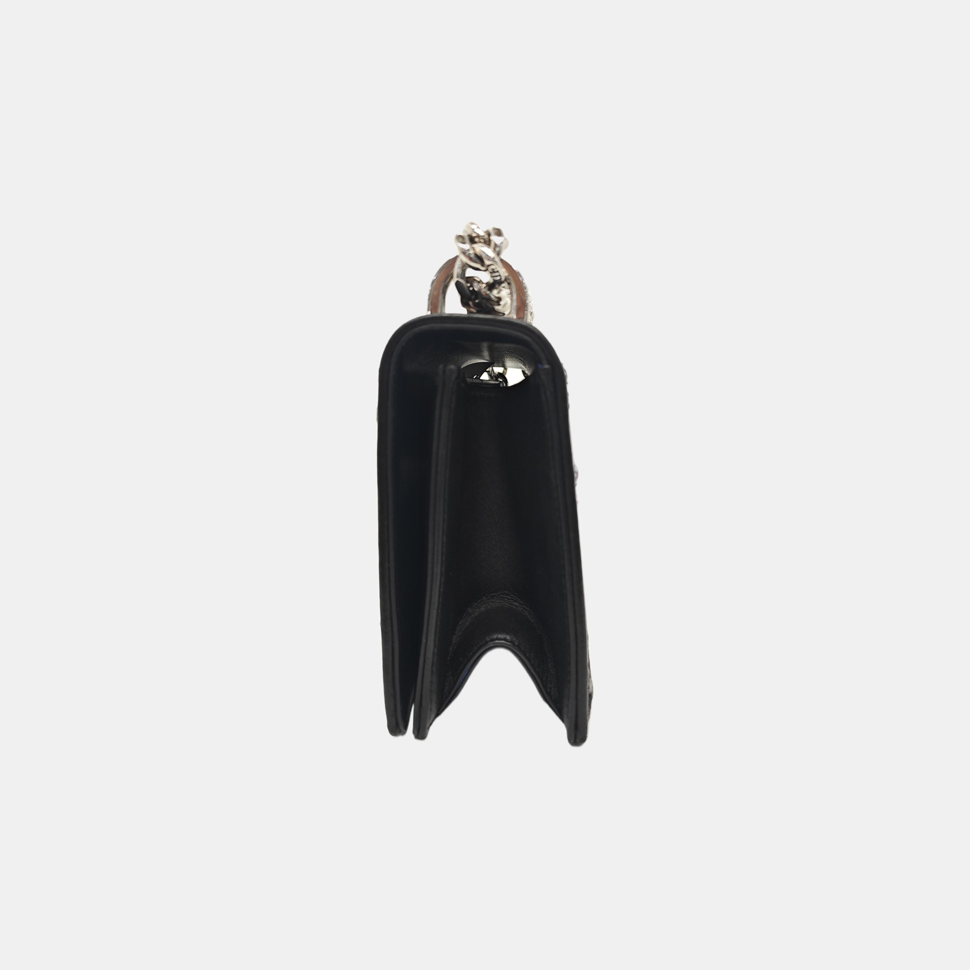 Cannage Calfskin Shoulder Bag Black