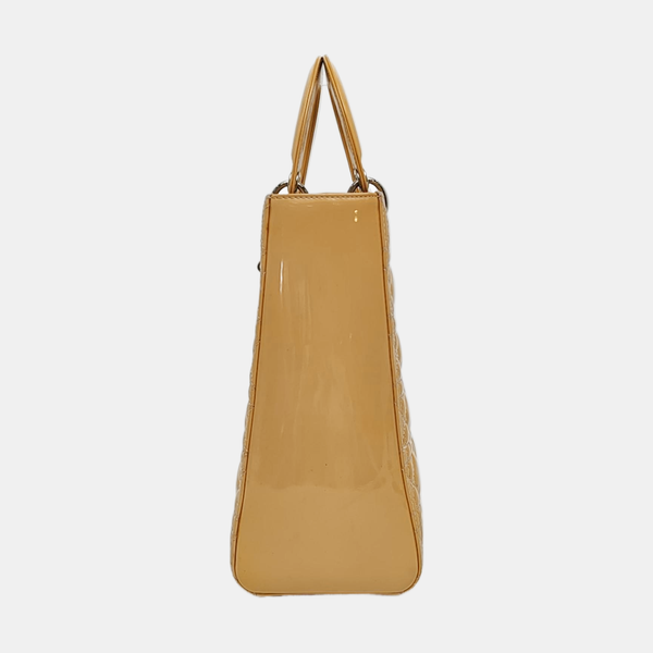 Authenticated pre-owned  Lady Dior Large Cannage Patent Leather Yellow - Tote Bag at Looply