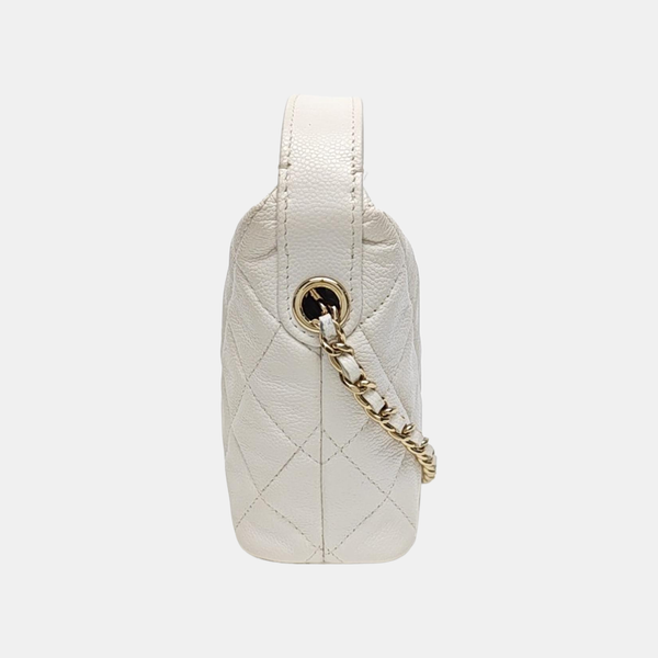 Quilted Grained Calfskin Shoulder Bag White