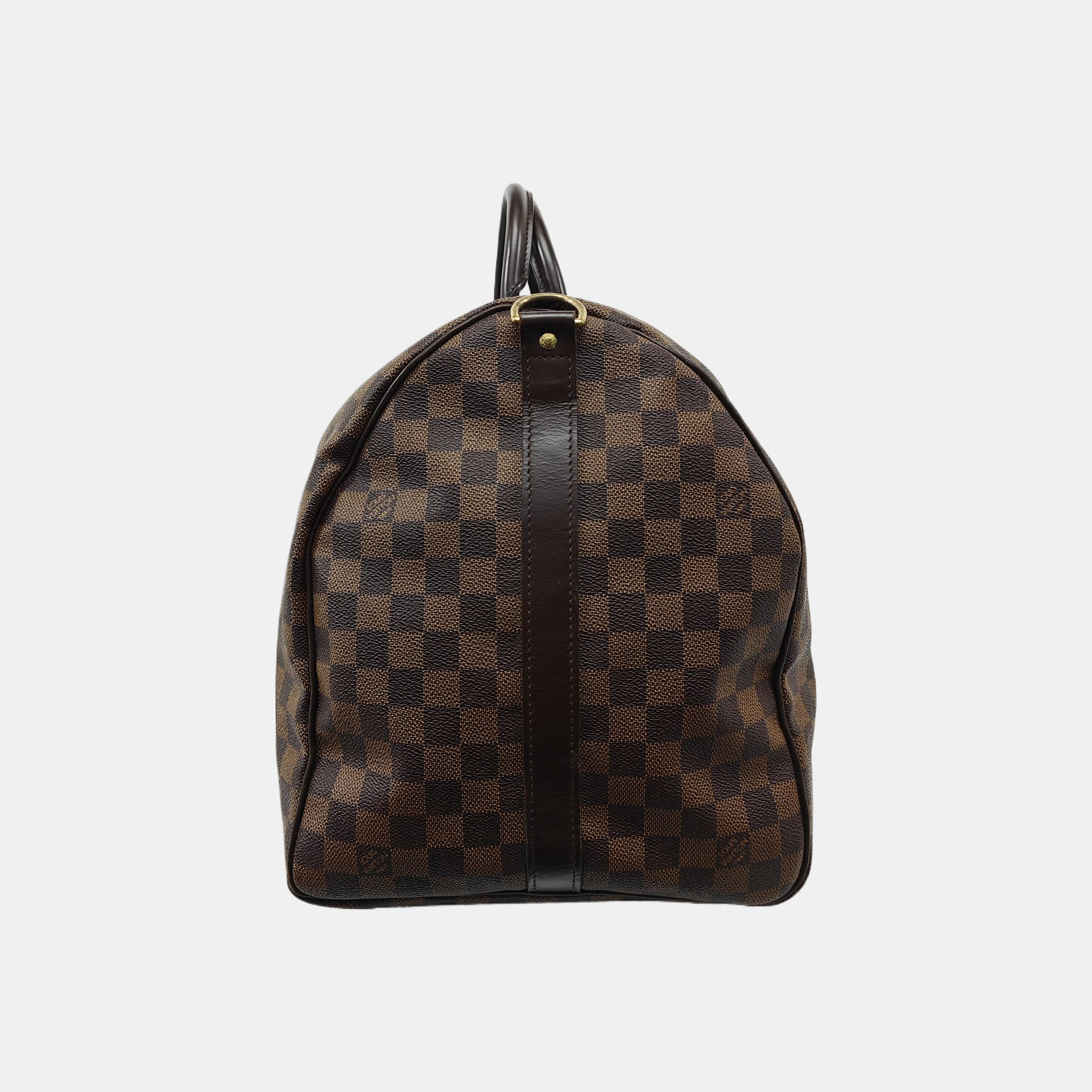 KEEPALL 55 Damier Ebene Coated Canvas Brown