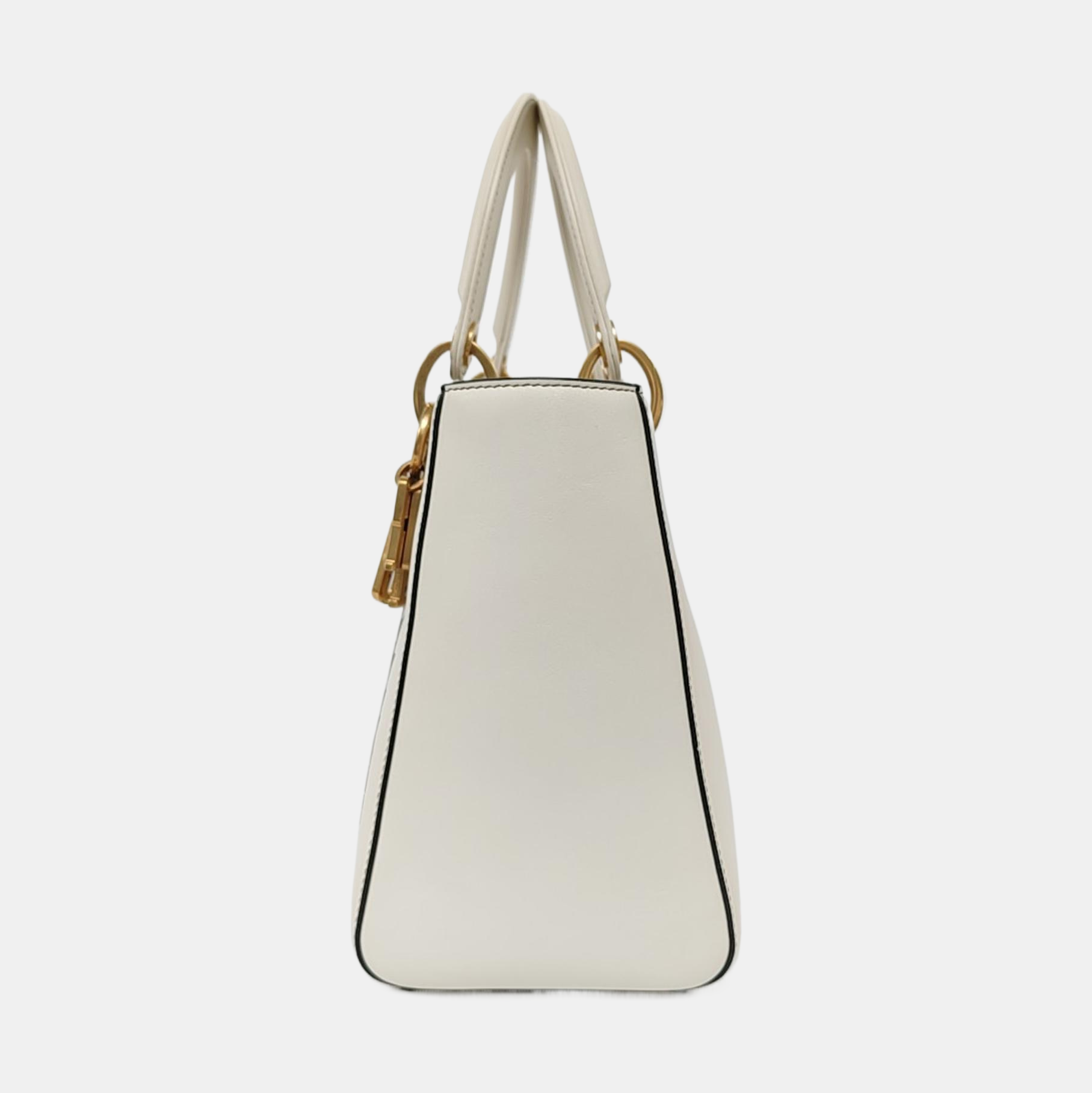 Authenticated pre-owned  Lady Dior Medium Leather White - Tote Bag at Looply