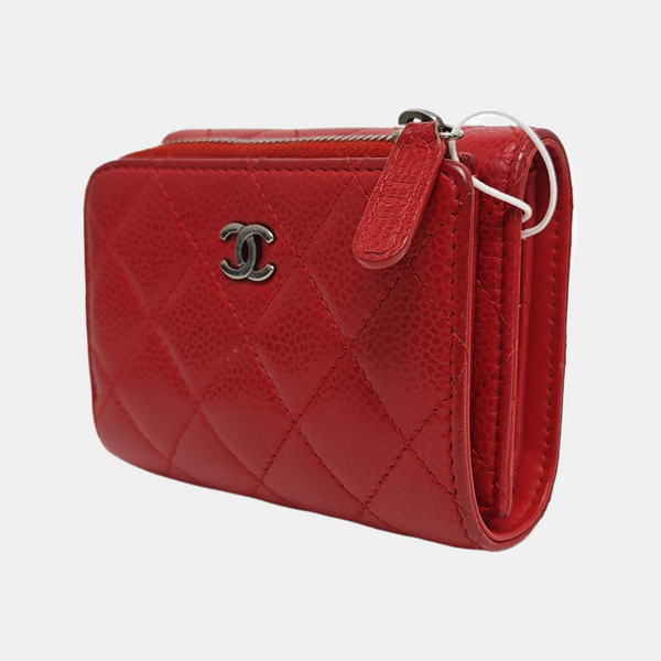 Quilted Grained Calfskin Wallet Red