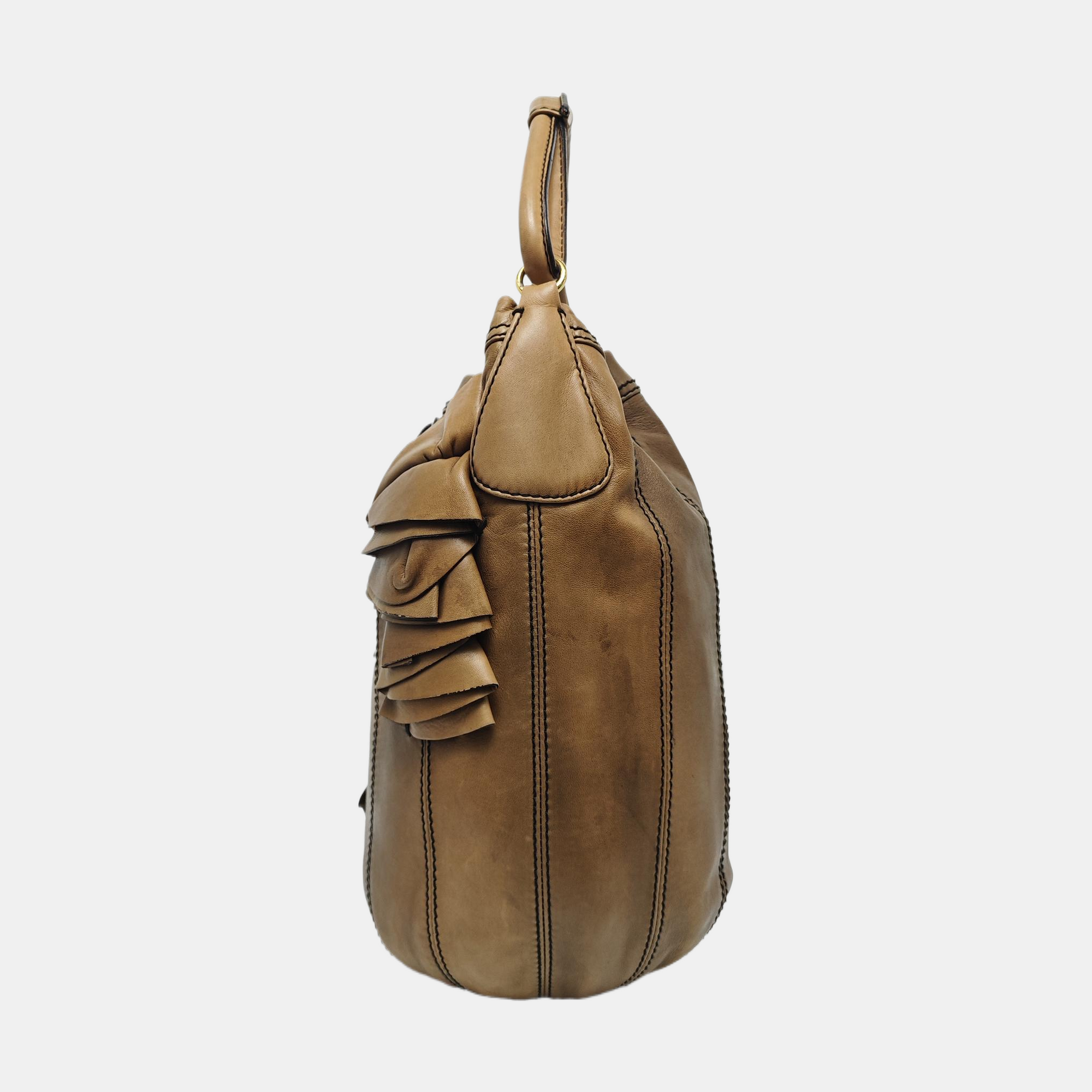 Lambskin Top Handle Bag Brown