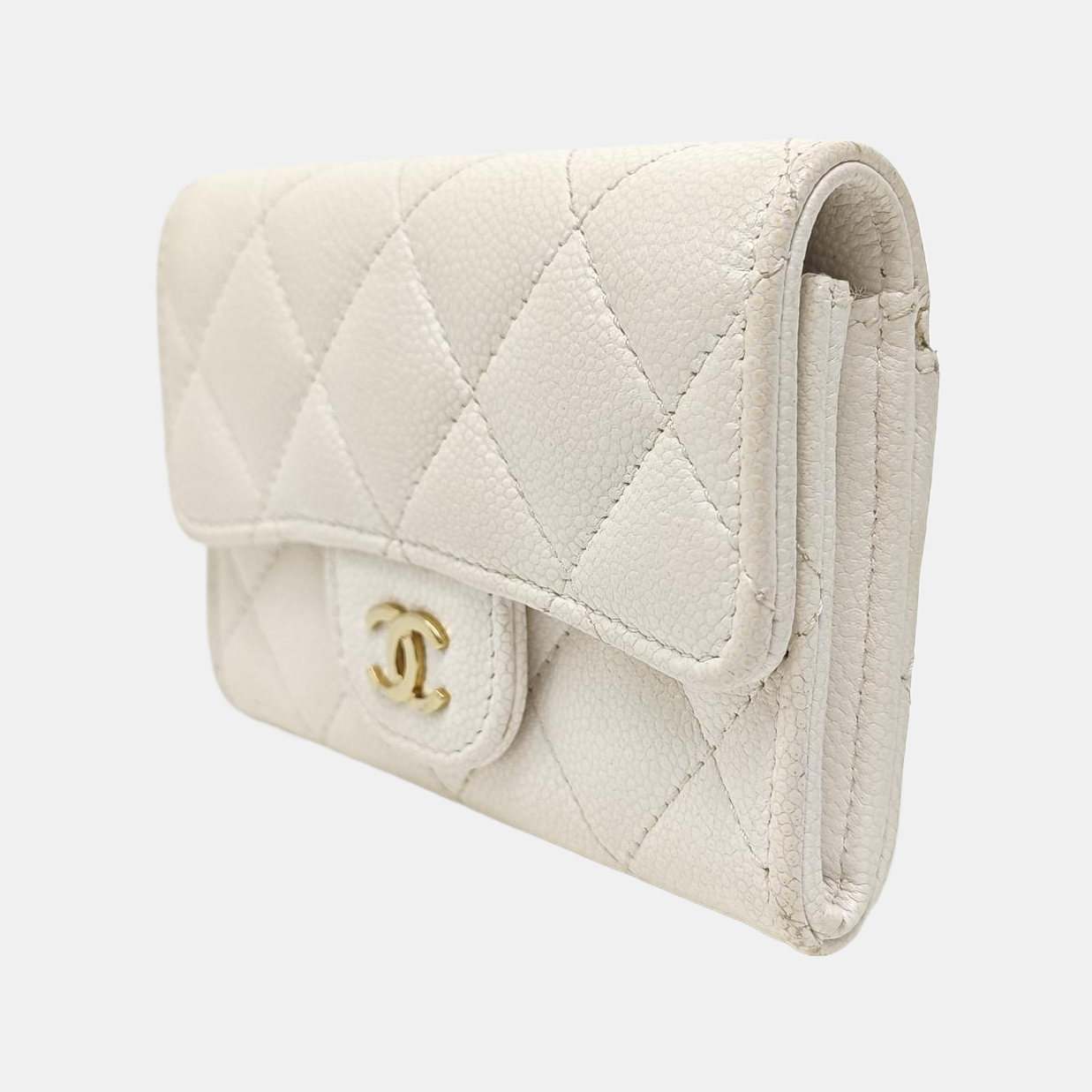 CLASSIC FLAP Quilted Grained Calfskin White Card Holder