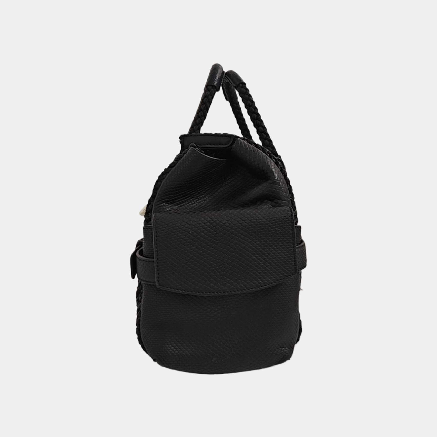 Straw Top Handle Bag Black