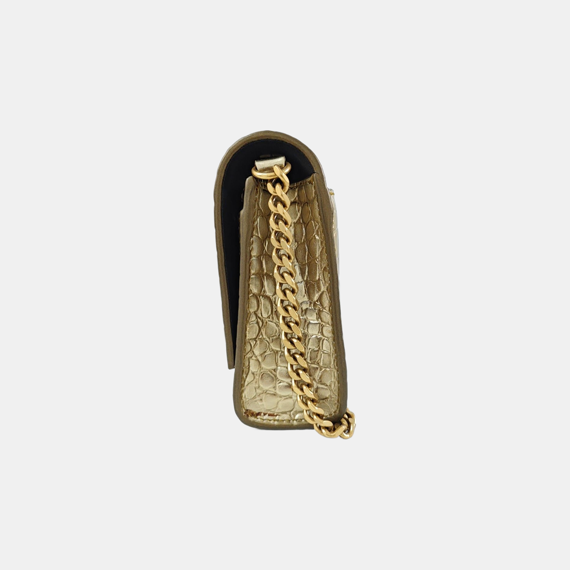 Hourglass Wallet On Chain Small Calfskin Gold
