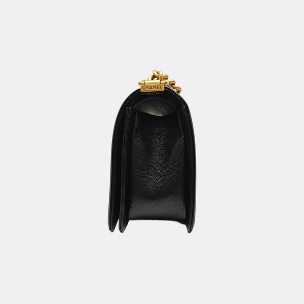 BOY CHANEL Medium Quilted Grained Calfskin Black