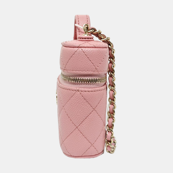 VANITY CASE Mini Quilted Grained Calfskin Pink