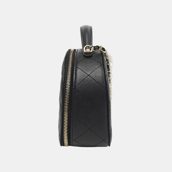 Quilted Grained Calfskin Shoulder Bag Black