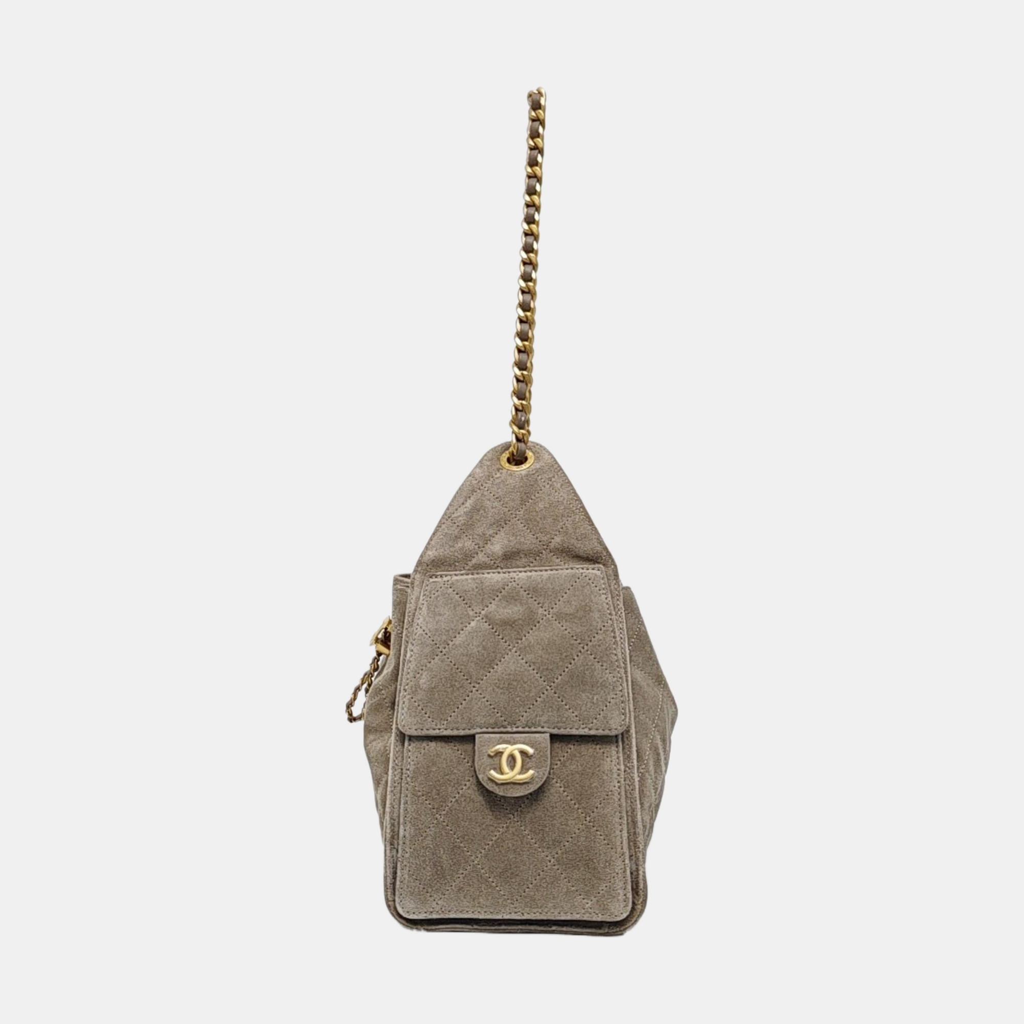 CHANEL 25 Small Quilted Suede Gray