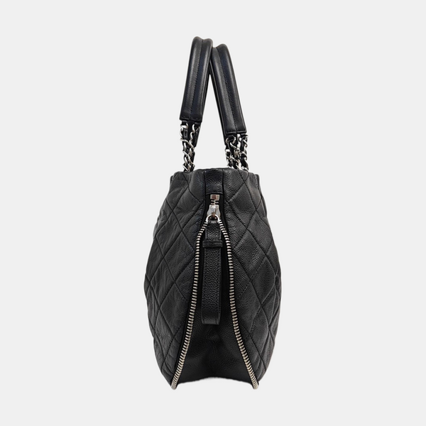 Quilted Grained Calfskin Tote Bag Black