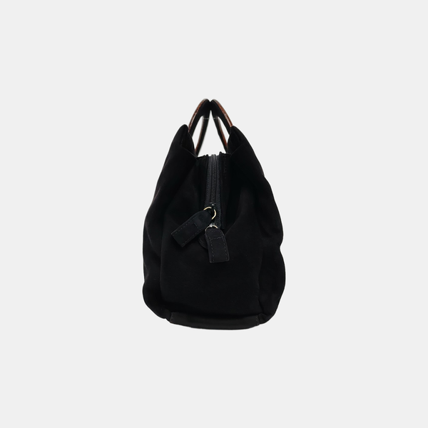 Suede Top Handle Bag Black