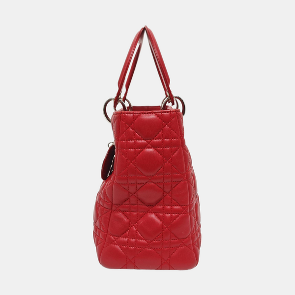 Authenticated pre-owned  Lady Dior Medium Cannage Lambskin Red - Tote Bag at Looply