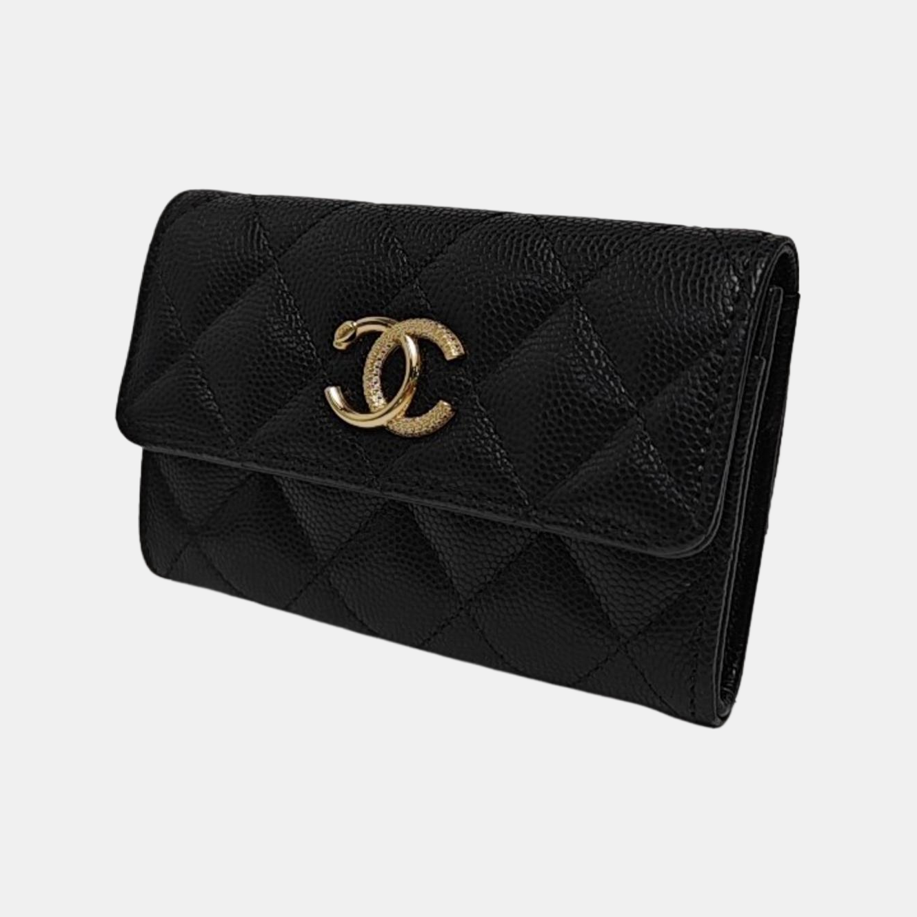 Quilted Grained Calfskin Wallet Black