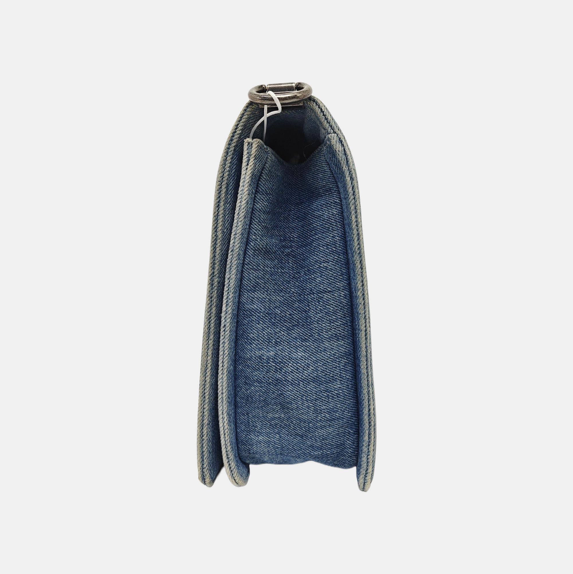 BOY CHANEL Maxi Quilted Denim Blue