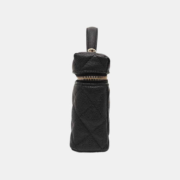 Quilted Grained Calfskin Shoulder Bag Black