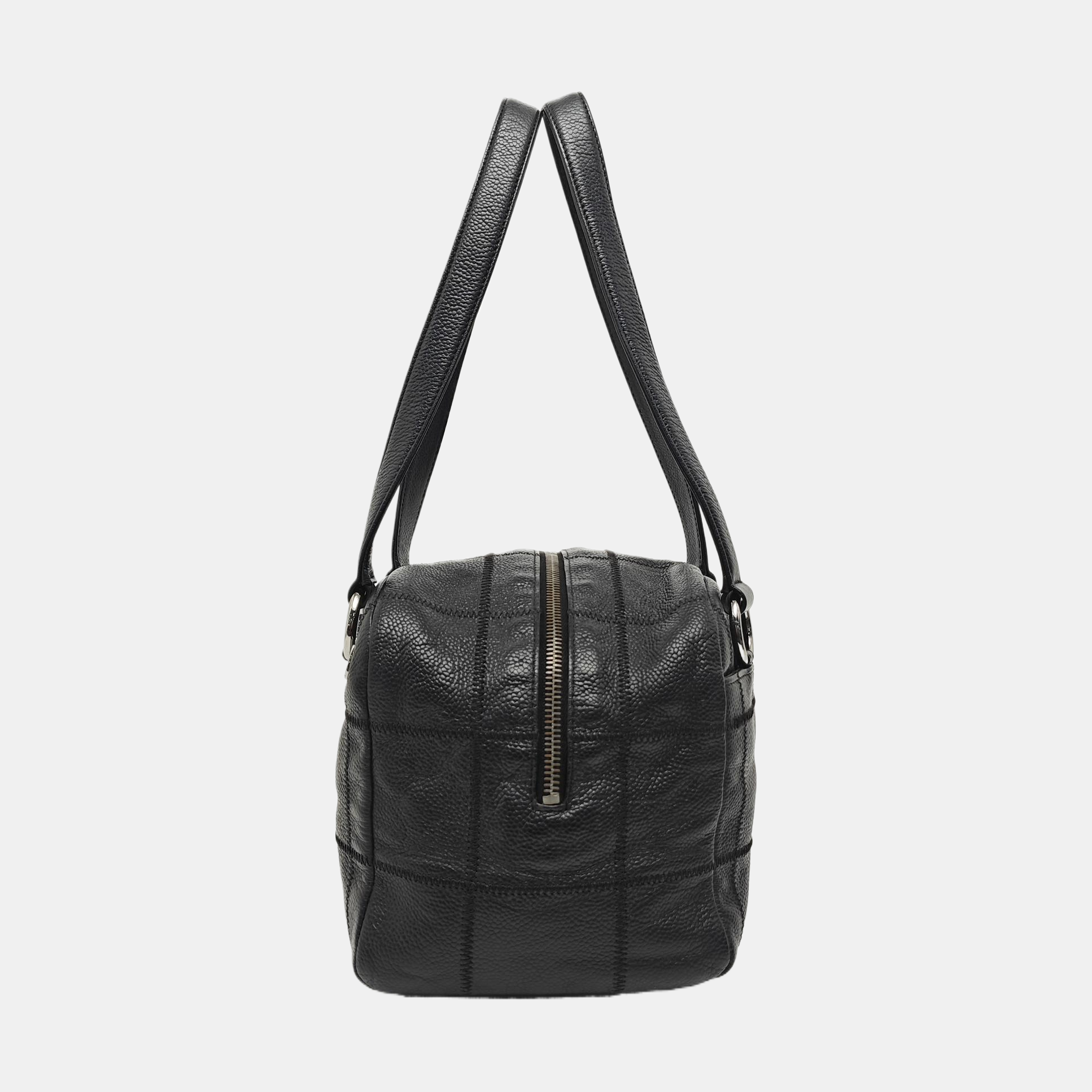Quilted Grained Calfskin Shoulder Bag Black