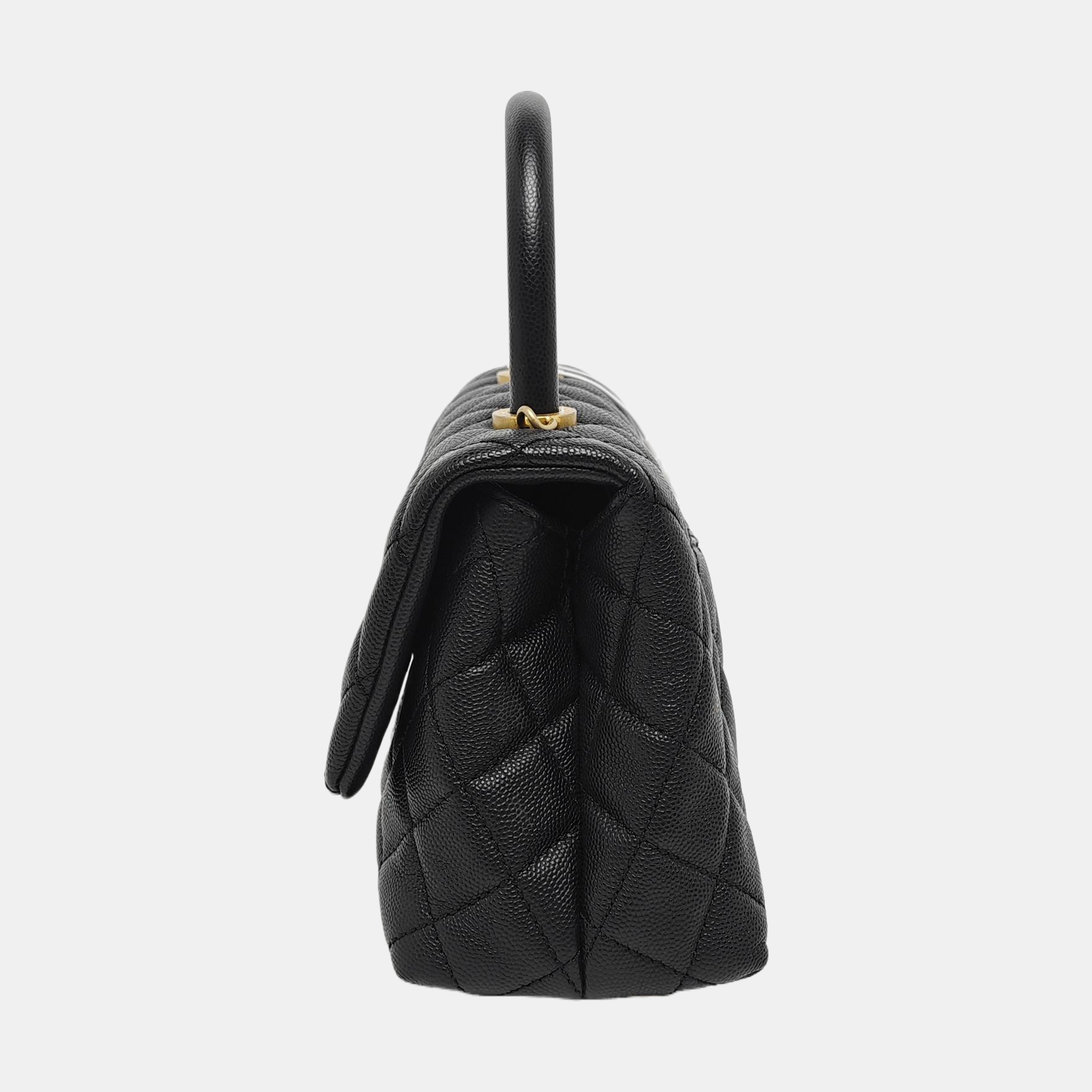 COCO HANDLE Small Quilted Grained Calfskin Black