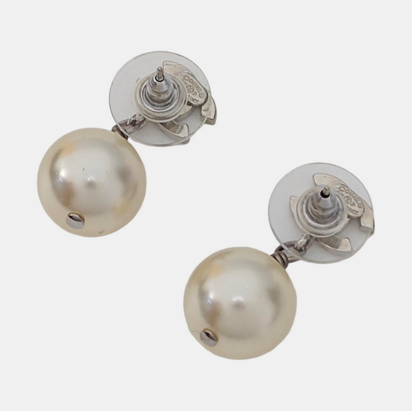CC Logo Metal Silver Stud Earrings