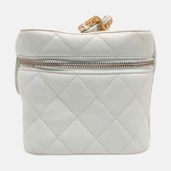 Authenticated pre-owned  VANITY CASE Small Quilted Calfskin White - Shoulder Bag at Looply