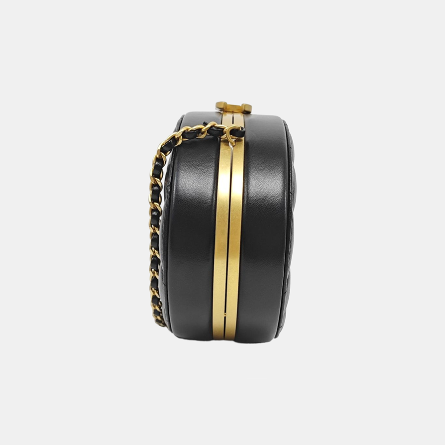 ROUND Quilted Lambskin Black