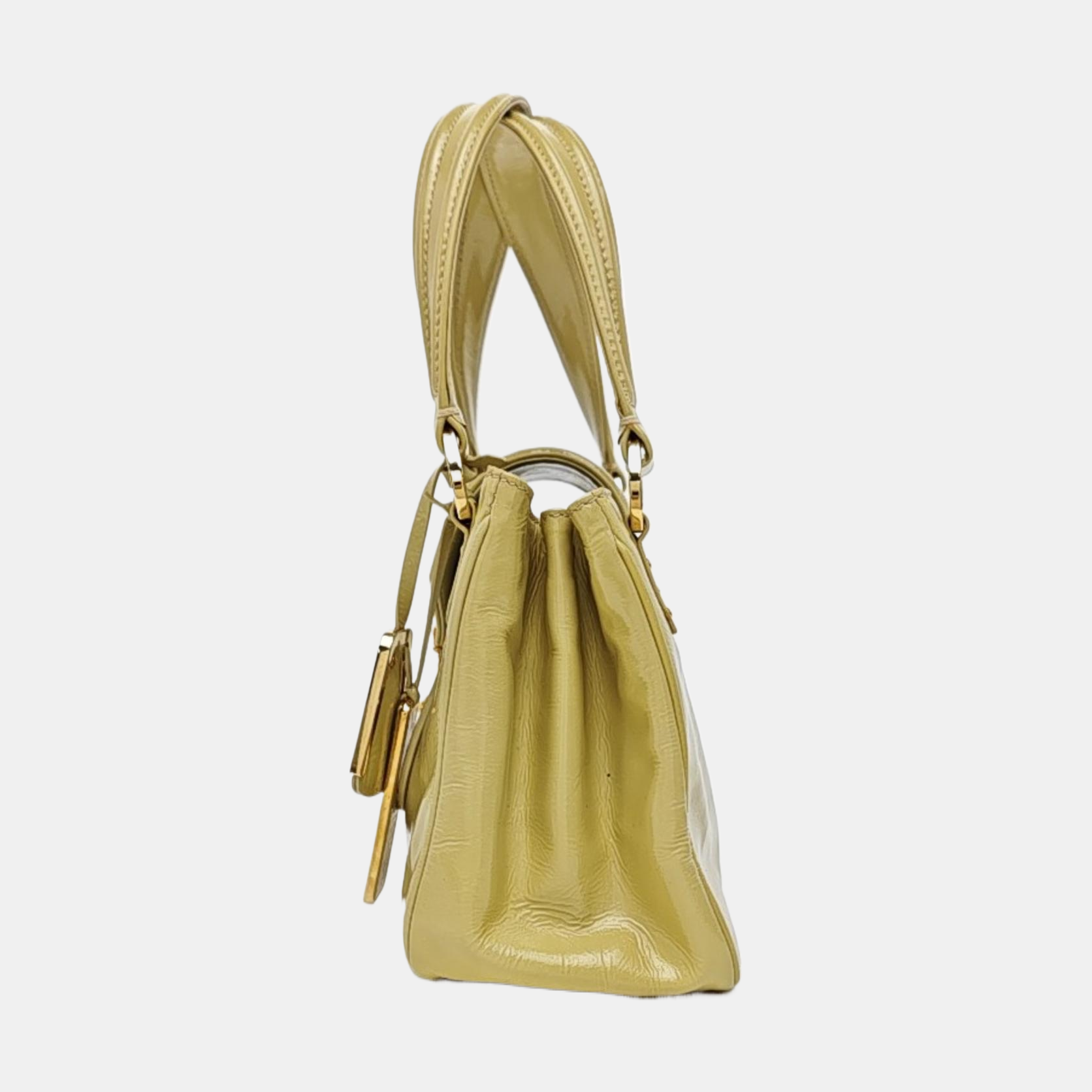 Patent Leather Top Handle Bag Yellow