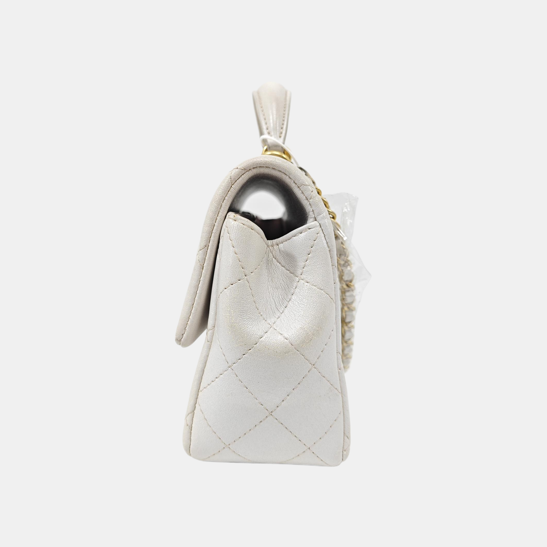 Quilted Lambskin Shoulder Bag White