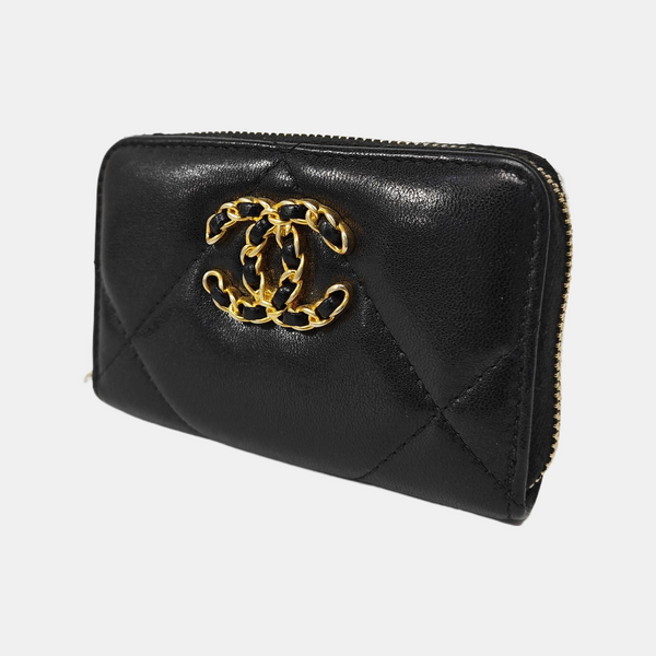 CHANEL 19 Small Quilted Lambskin Black Coin Purse