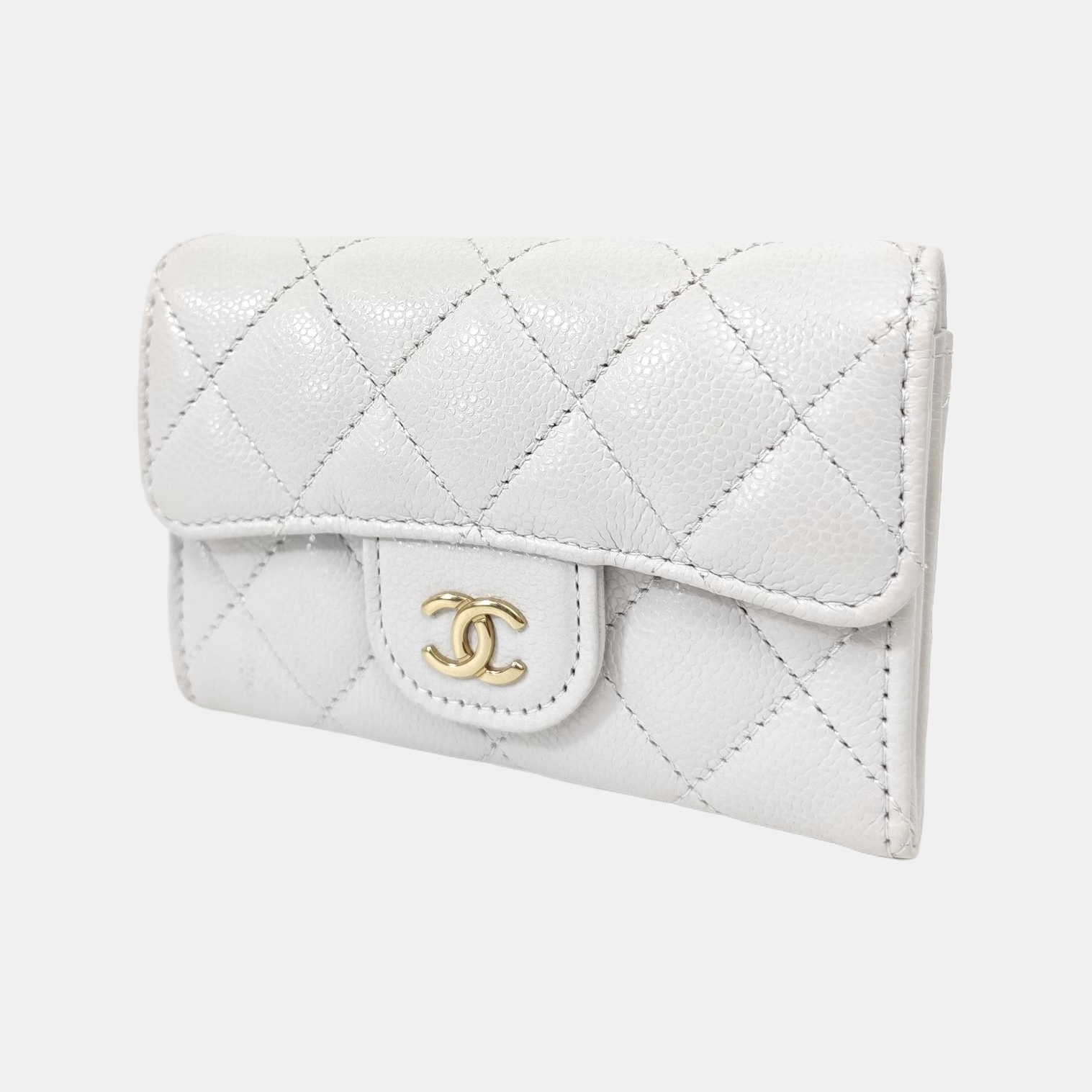 CLASSIC FLAP Quilted Grained Calfskin Gray Card Holder