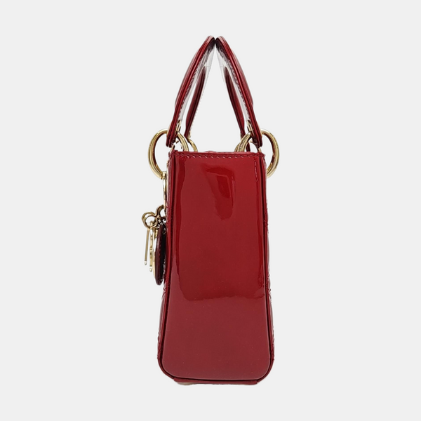 Lady Dior Mini Cannage Patent Calfskin Red